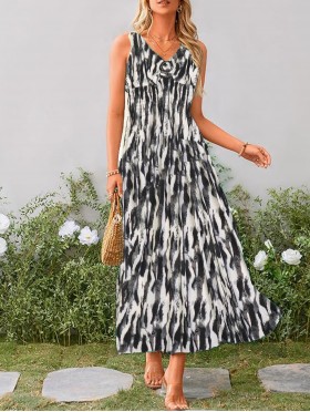 Abstract V -Neck Sleeveless Summer Dress